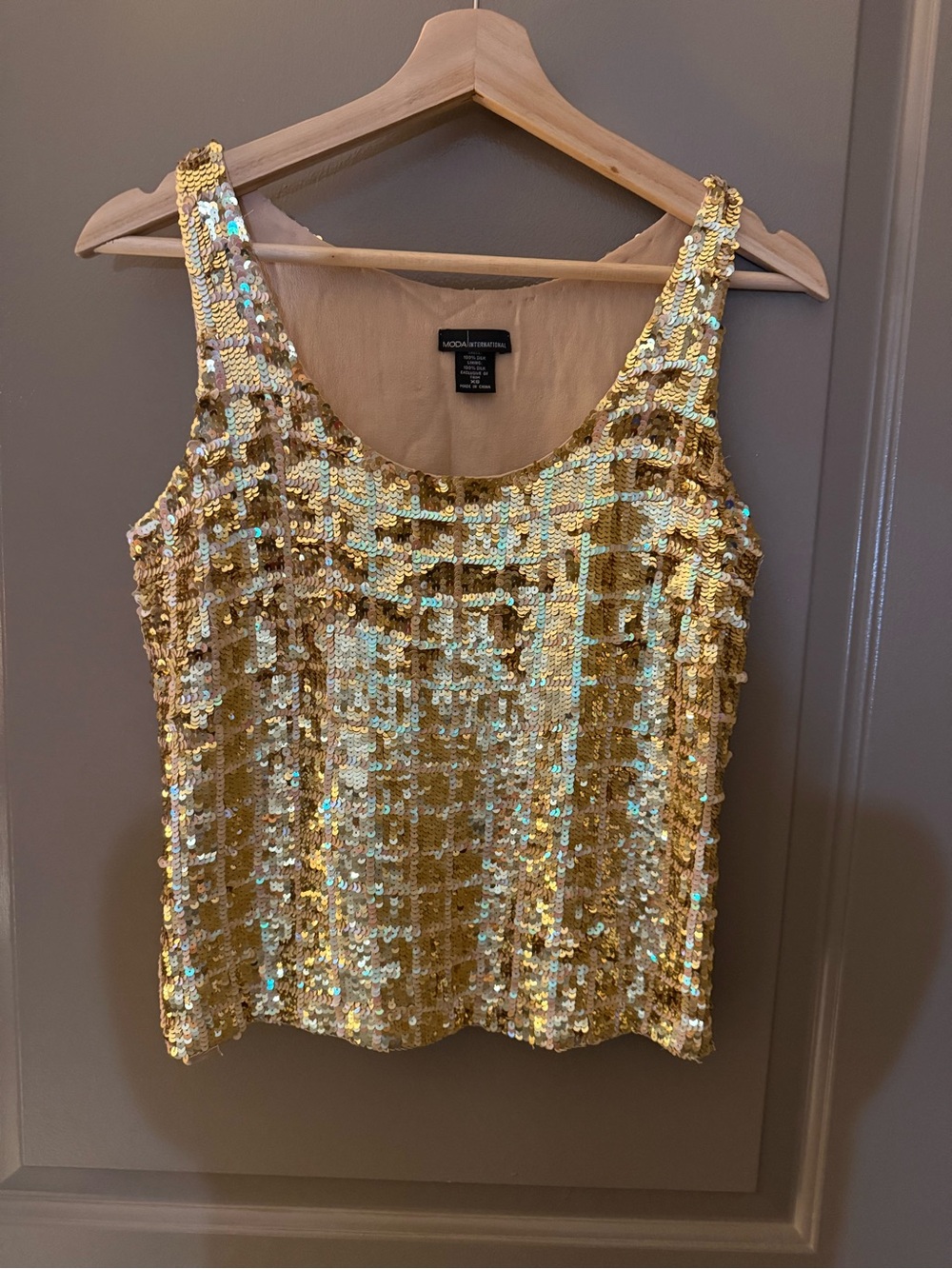 Moda International Gold Sequin Scoop Neck Tank